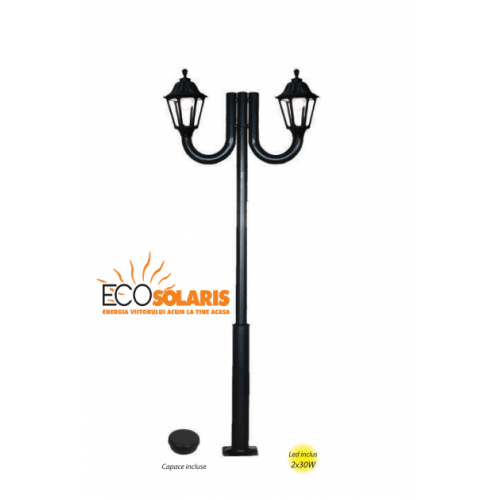 Stalp de iluminat 2x8W 4m cu 2 globuri - Panouri Fotovoltaice