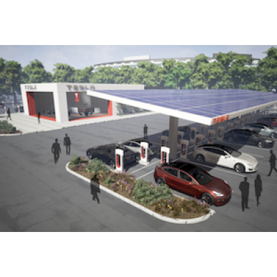 Tesla isi dubleaza incarcatoarele cu ajutorul statiilor de incarcare dotate cu panouri  solare fotovoltaice