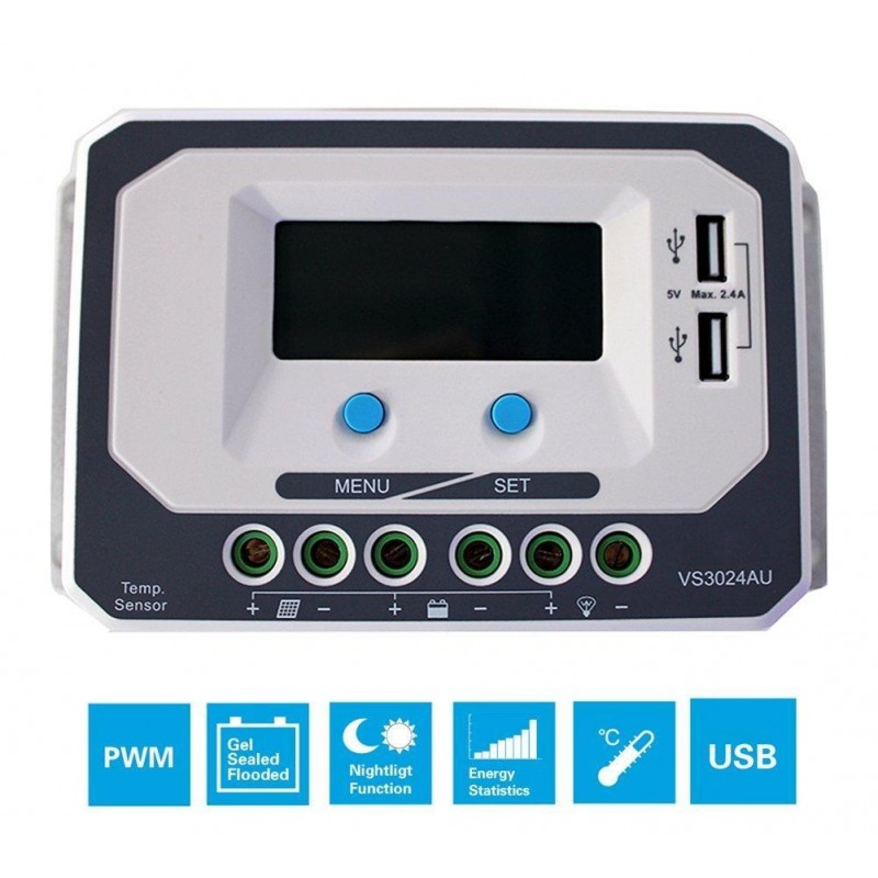 Controler Solar PWM VS3024AU 30A 12V 24V usb Controler Solar PWM VS3024AU 30A 12V 24V usb - Panouri Fotovoltaice